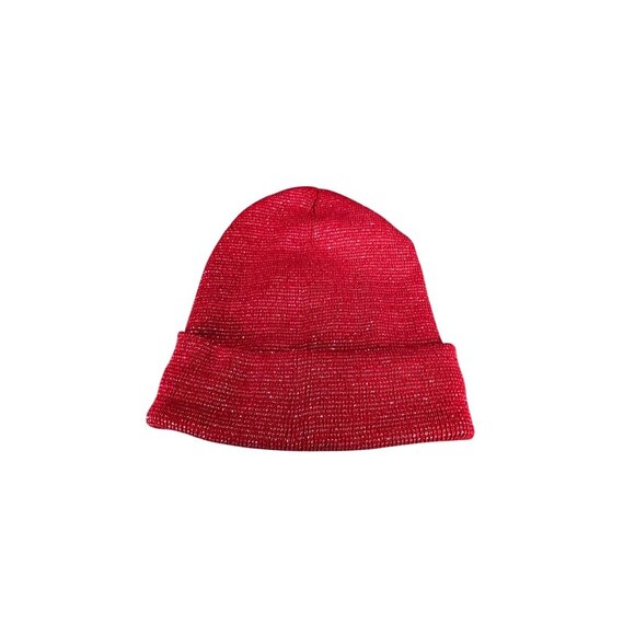 Red Metallic Knit Beanie Hat - Picture 4 of 7